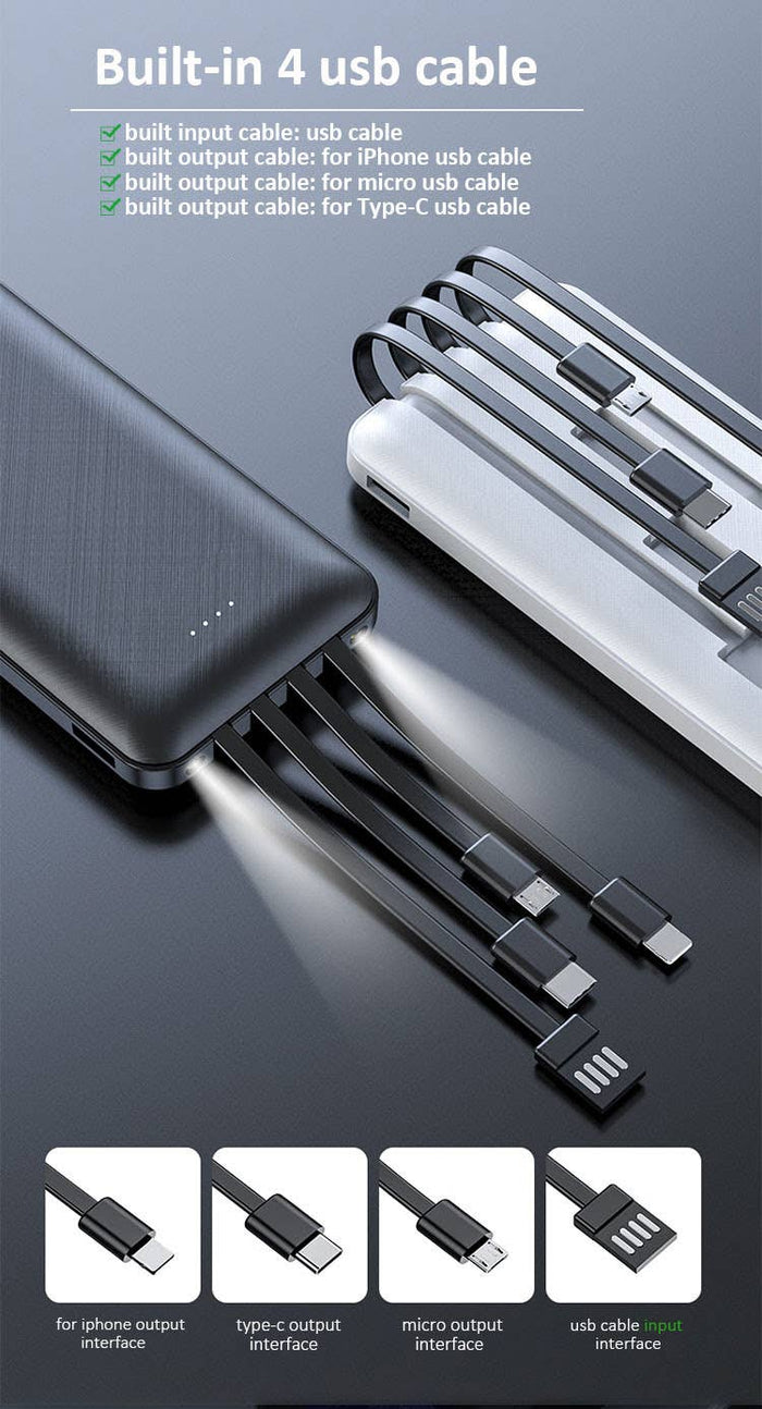 10,000 mAh Powerbanks with 3-in-1 Charging Cables