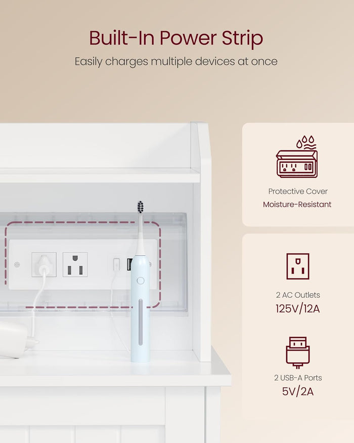 39.4" Tall Storage Cabinet with Power Strip - Canva Home