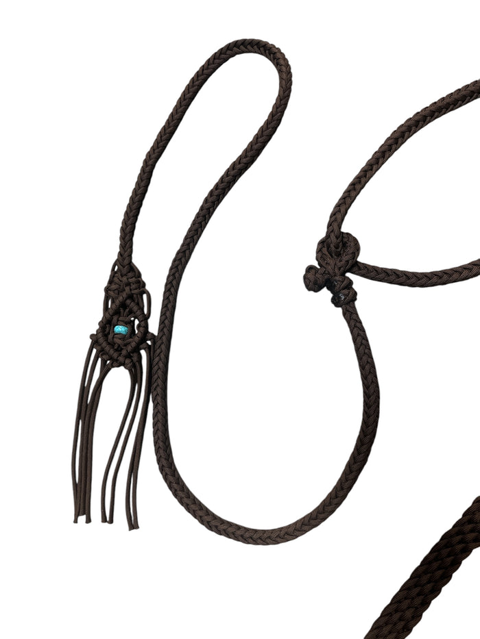 8' Fancy  braided beaded walnut loop reins with turquoise howlite and a romal.