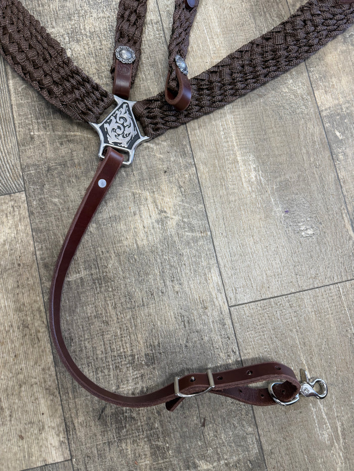 Mule tape horse tack set with breast collar and one ear headstall with conchos and Jeremiah Watt buckles