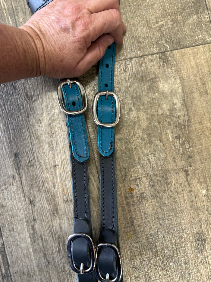Butter soft black and turquoise leather one ear  Headstall with quick change buckles horse size - Tiffanys Braided Tack LLC