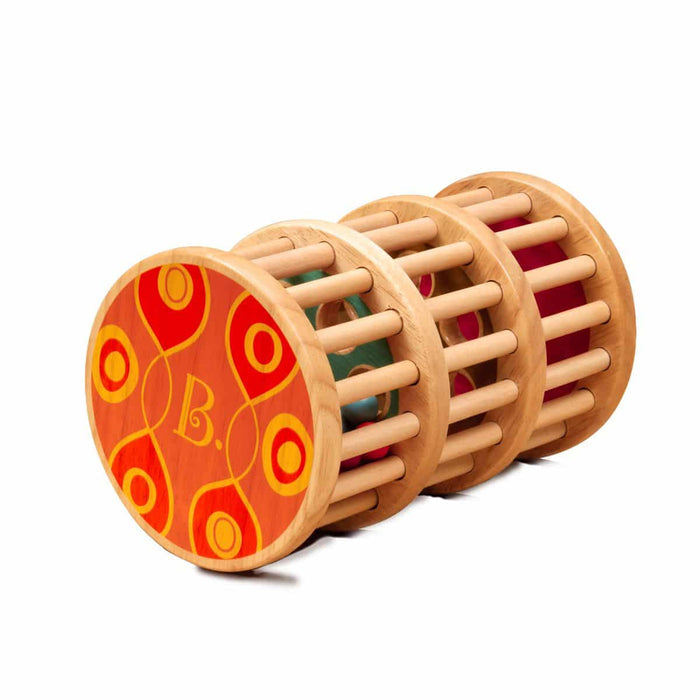 Rolling tower filled with colorful wooden marbles