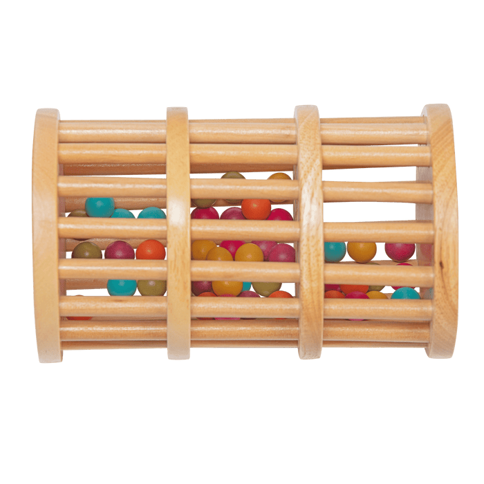 Rolling tower filled with colorful wooden marbles