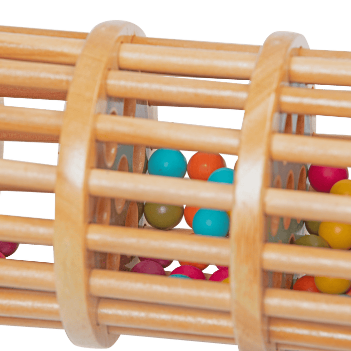 Rolling tower filled with colorful wooden marbles