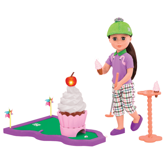 14-inch doll playing with mini-golf playset