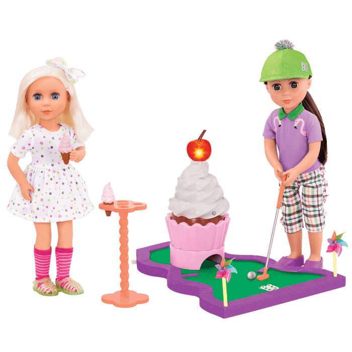 14-inch doll playing with mini-golf playset