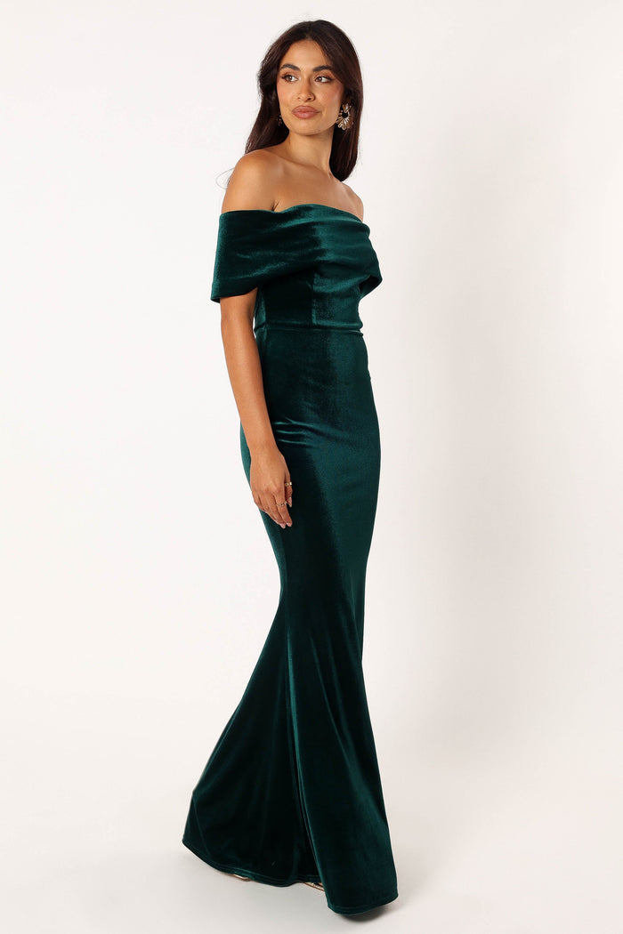 Petal and Pup USA DRESSES Adair Off Shoulder Maxi Dress - Emerald Green