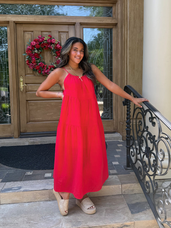 Adjustable Flowy Tiered Midi Dress