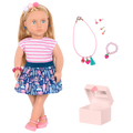 18-inch doll with blonde hair, pale blue eyes, jewelry and box