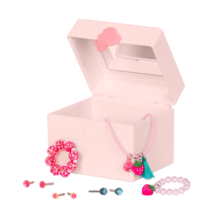 18-inch doll with blonde hair, pale blue eyes, jewelry and box