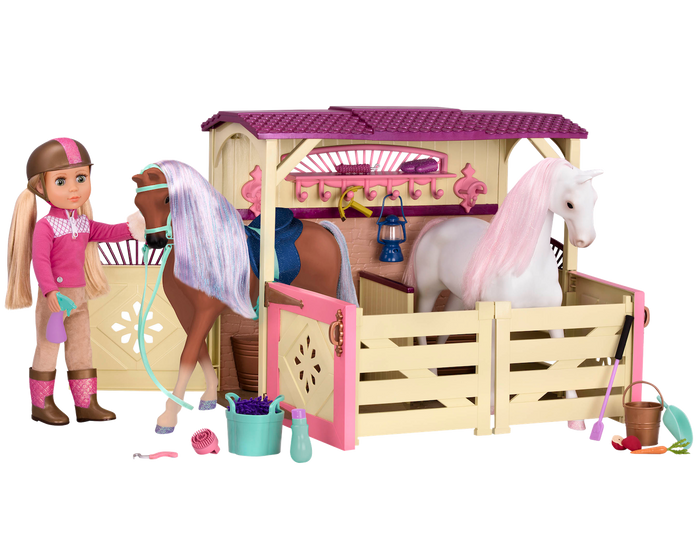 14-inch doll and horse in stable playset