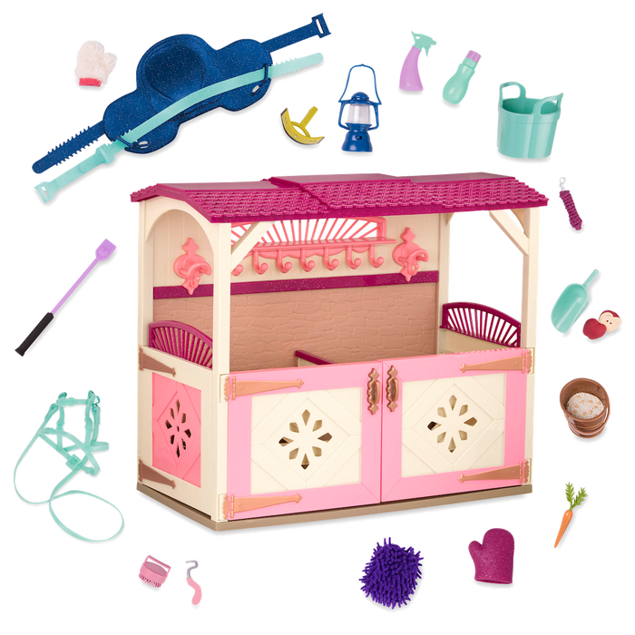 14-inch doll and horse in stable playset