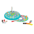Colorful fishing playset with wooden fish toys, magnetic fishing rod toys, alphabet cards and a game board.