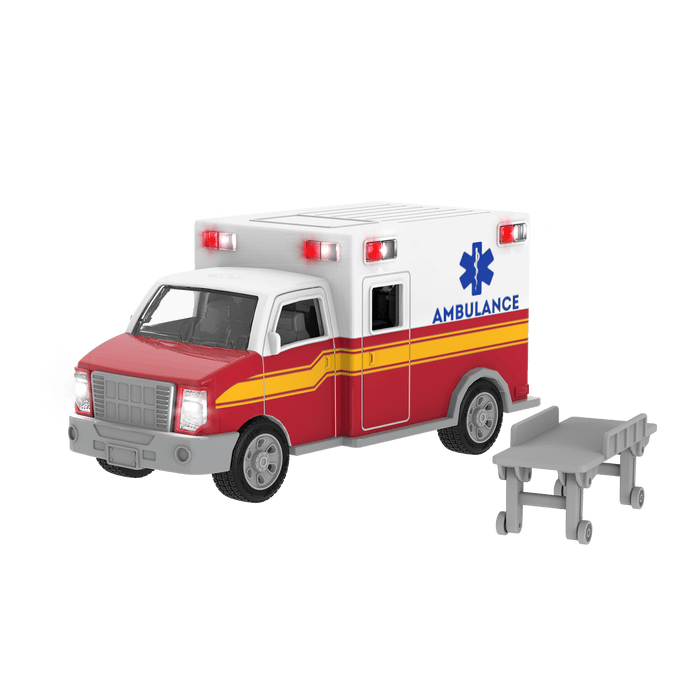 Toy ambulance with stretcher.
