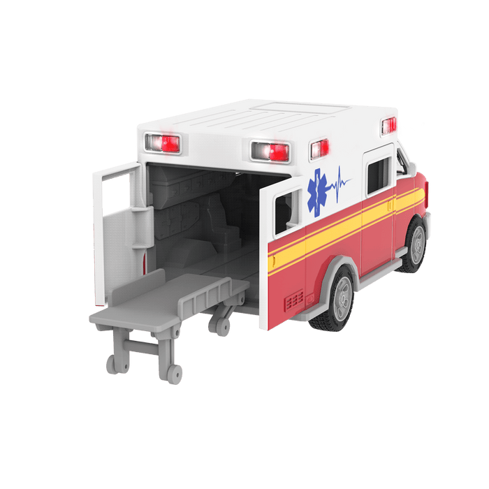 Toy ambulance with stretcher.