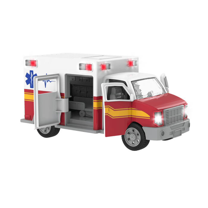 Toy ambulance with stretcher.