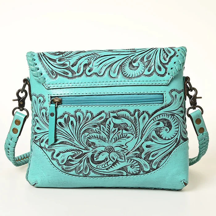 American Darling Leather Floral Tooled Crossbody Bag in Turquoise