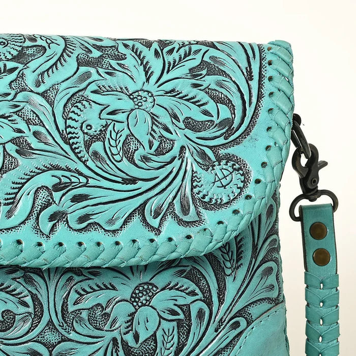 American Darling Leather Floral Tooled Crossbody Bag in Turquoise
