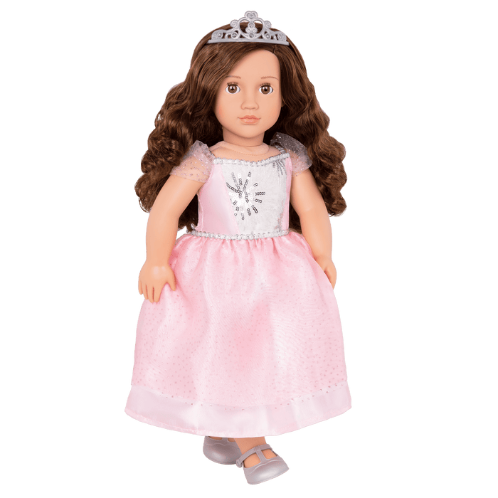 18-inch princess doll with brown hair and brown eyes