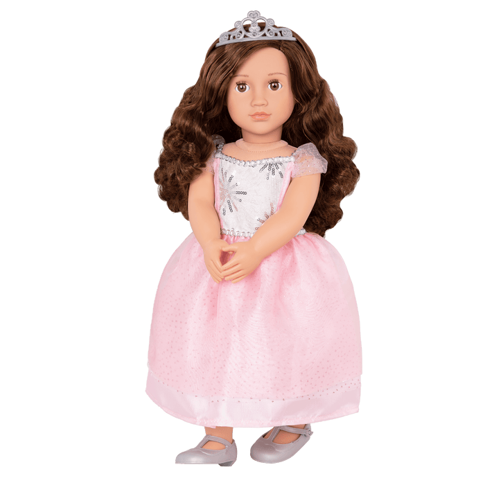 18-inch princess doll with brown hair and brown eyes