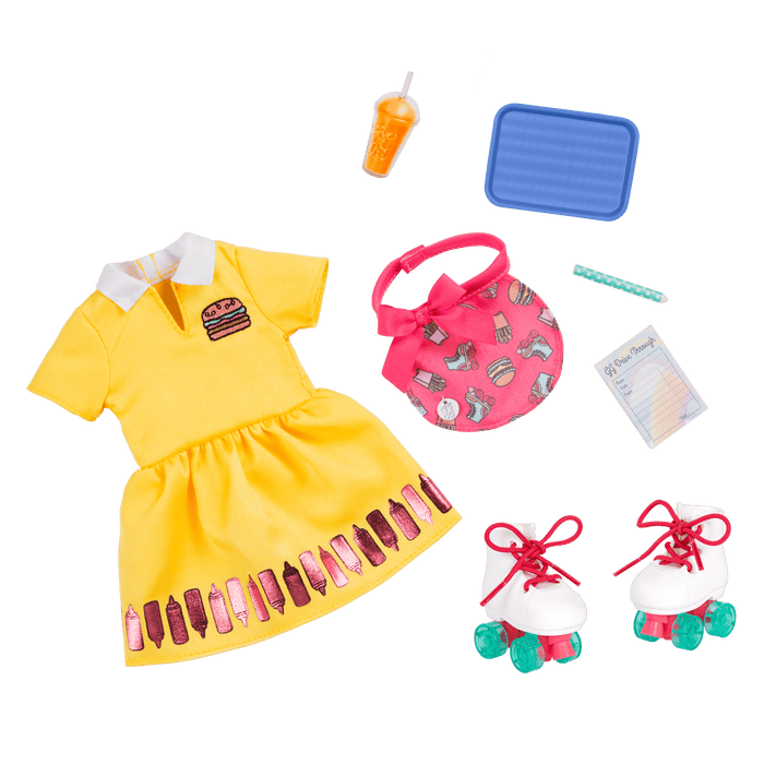Retro drive-thru waitress outfit for 14-inch doll