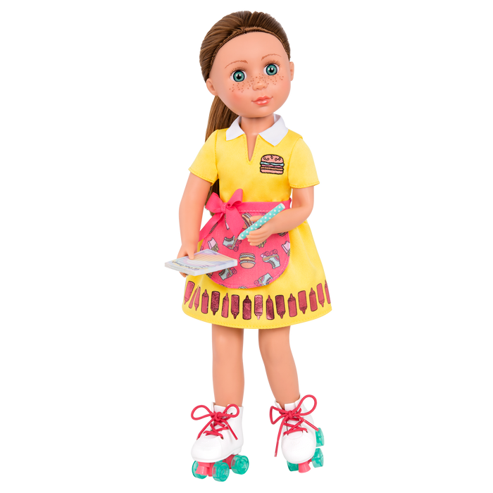 Retro drive-thru waitress outfit for 14-inch doll