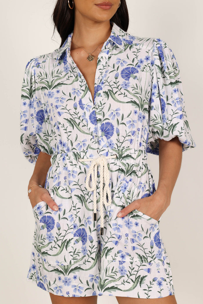 Petal and Pup USA Rompers Annie Linen Romper - Blue Floral