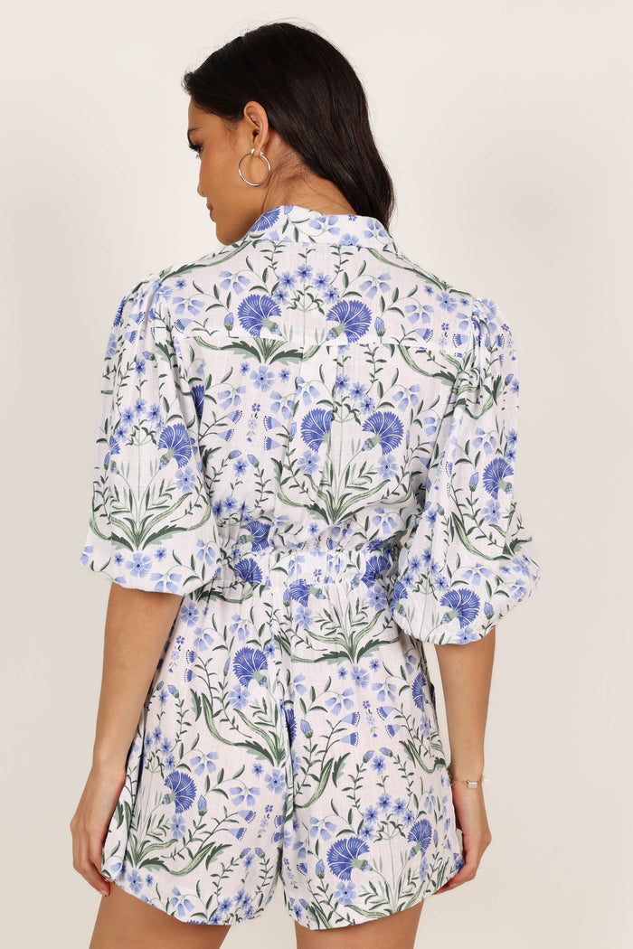 Petal and Pup USA Rompers Annie Linen Romper - Blue Floral