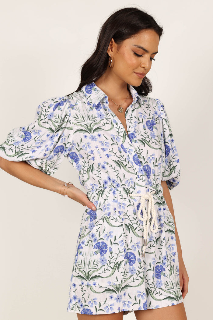 Petal and Pup USA Rompers Annie Linen Romper - Blue Floral