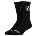Two black socks with a logo on a white background