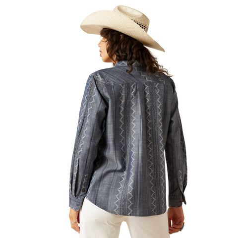 Ariat Women's REAL Billie Jean Western Button Down Shirt in Blue Chambray (Plus Sizes Available)