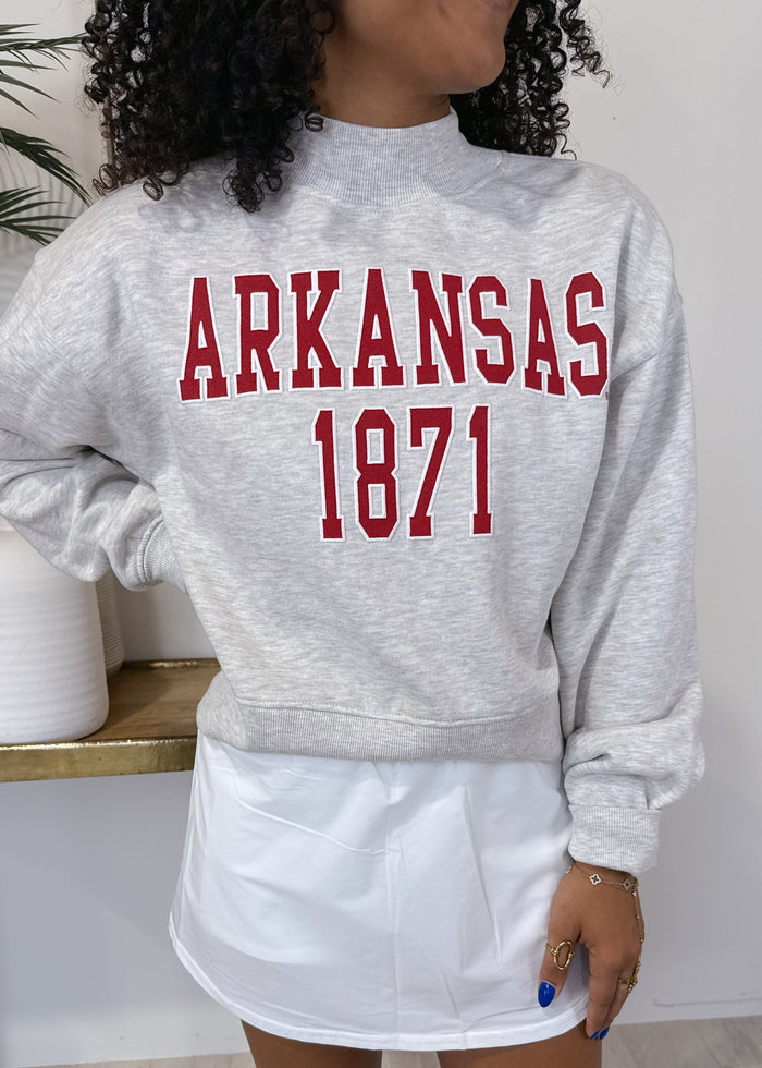 Arkansas College Block Puff Gray Mock Neck