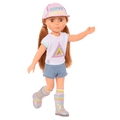 14-inch posable doll with red hair and hazel eyes