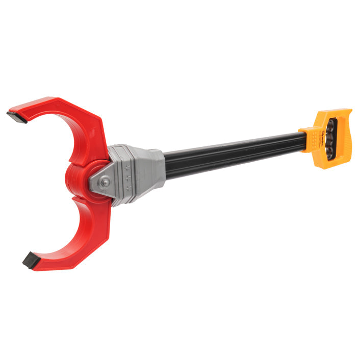 The Astroverse Robot Claw by Astroverse is a plastic grabber tool featuring a red robot claw, black handle, gray hinge, and yellow squeeze trigger for picking up objects without bending down.