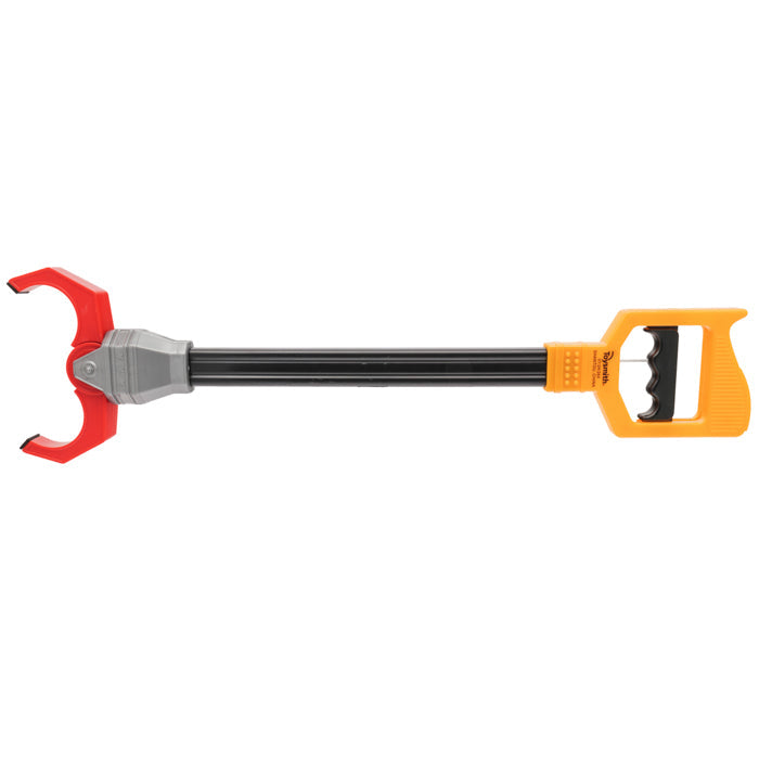 The Astroverse Robot Claw by Astroverse features a red and gray robot claw on one end and a yellow handle with a squeeze trigger on the other, making it easy to pick up objects without bending down.