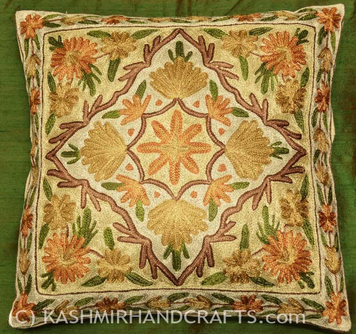 autumn dahlias decorative pillow cover handembroidered - Kashmir Designs