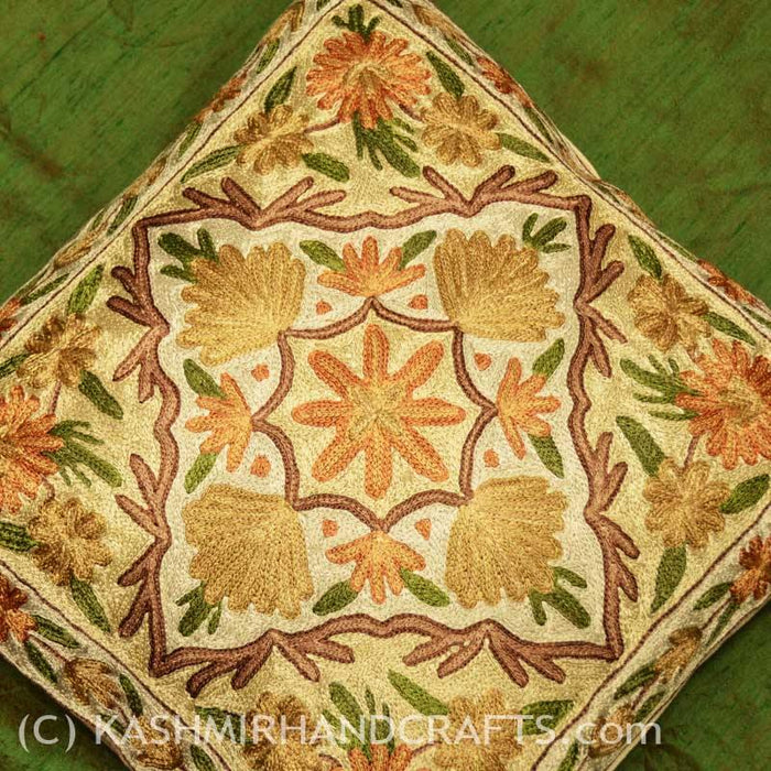 autumn dahlias decorative pillow cover handembroidered - Kashmir Designs