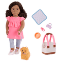 Our Generation 18-inch Doll Ayanna and her pet dog Goldie and dog accessories