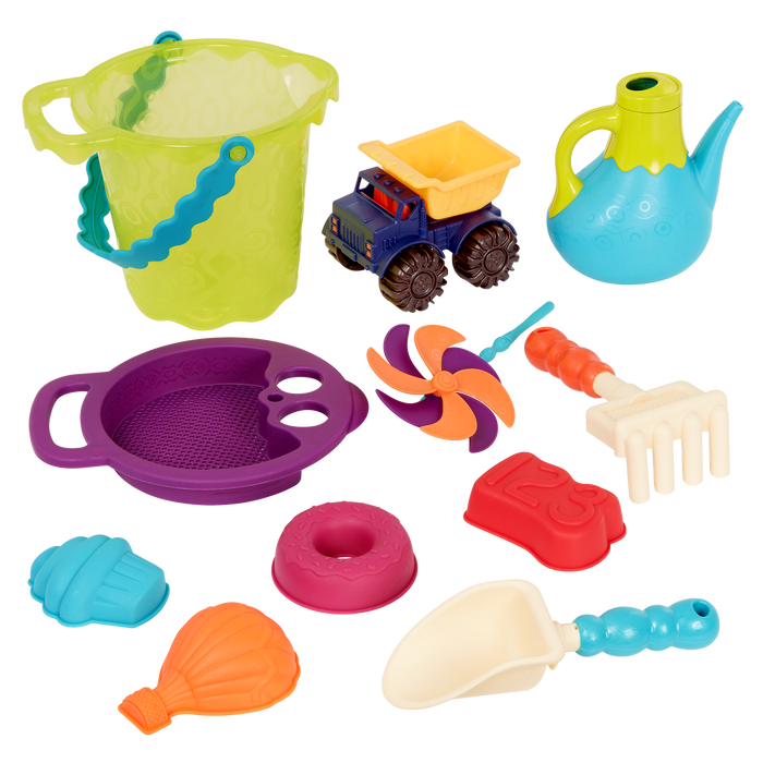 Beach toys with lime bucket.