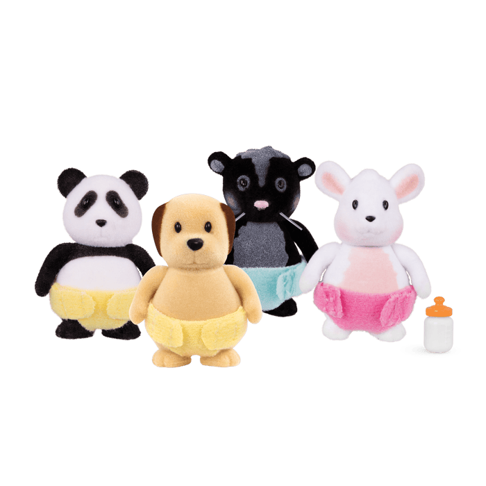 Baby animal panda, dog, skunk and mouse