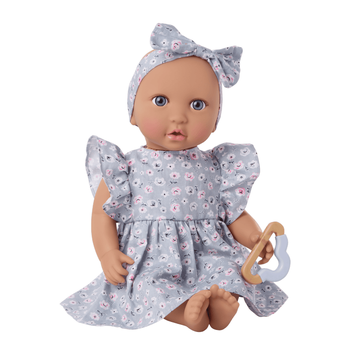 LullaBaby Doll with Blue Floral Dress and Cup