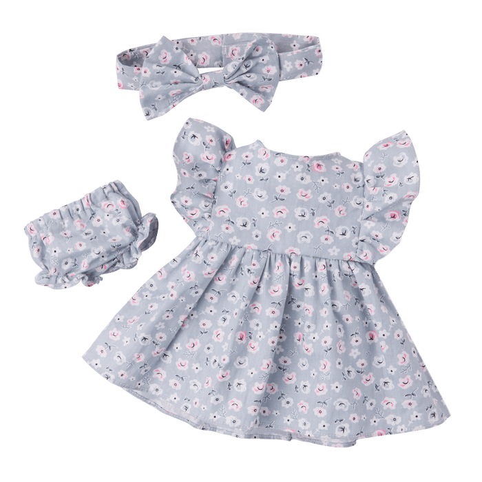LullaBaby Doll with Blue Floral Dress and Cup