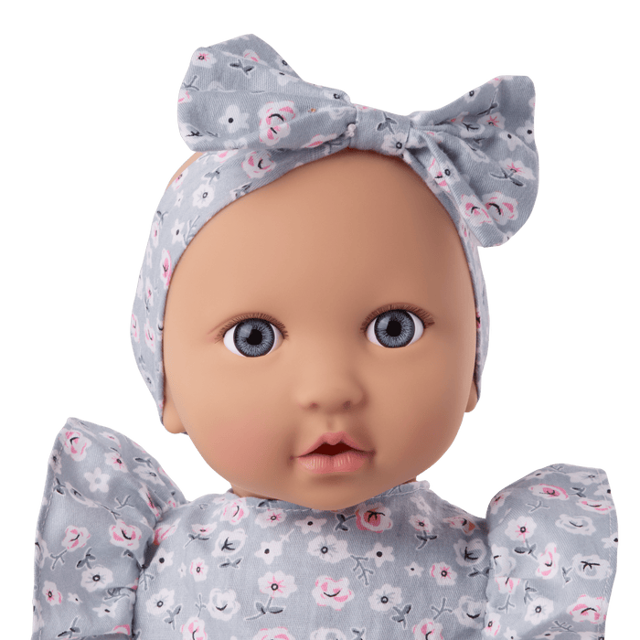 LullaBaby Doll with Blue Floral Dress and Cup