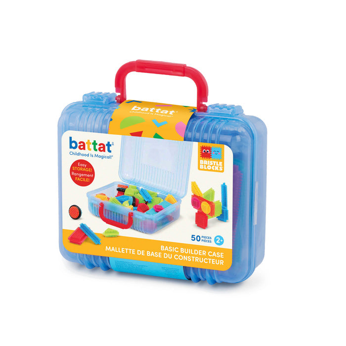 Bristle Blocks laid out in a rainbow pattern.