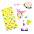 Rainbow swimsuit with beach accessories for 14-inch doll