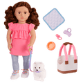 Our Generation 18-inch Doll Becca and her pet dog Pearl with pet accessories