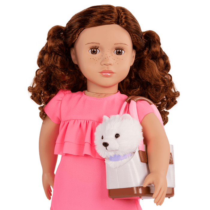 Our Generation 18-inch Doll Becca and her pet dog Pearl with pet accessories