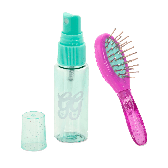Toy hair brush and spray bottle for dolls