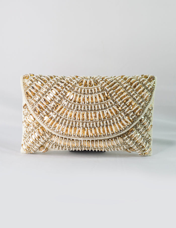 Beige Embellished Clutch