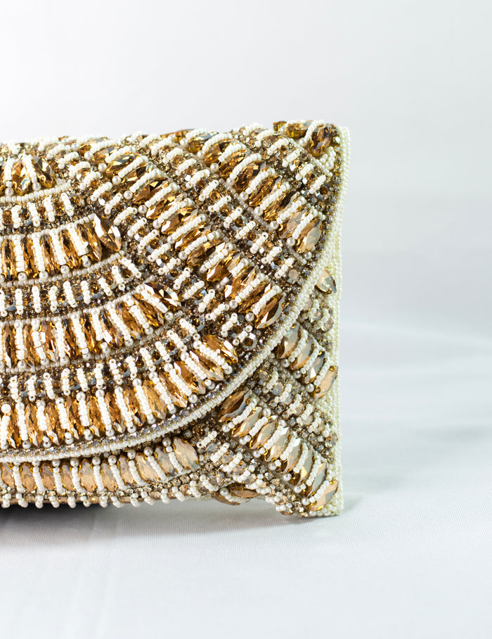 Beige Embellished Clutch